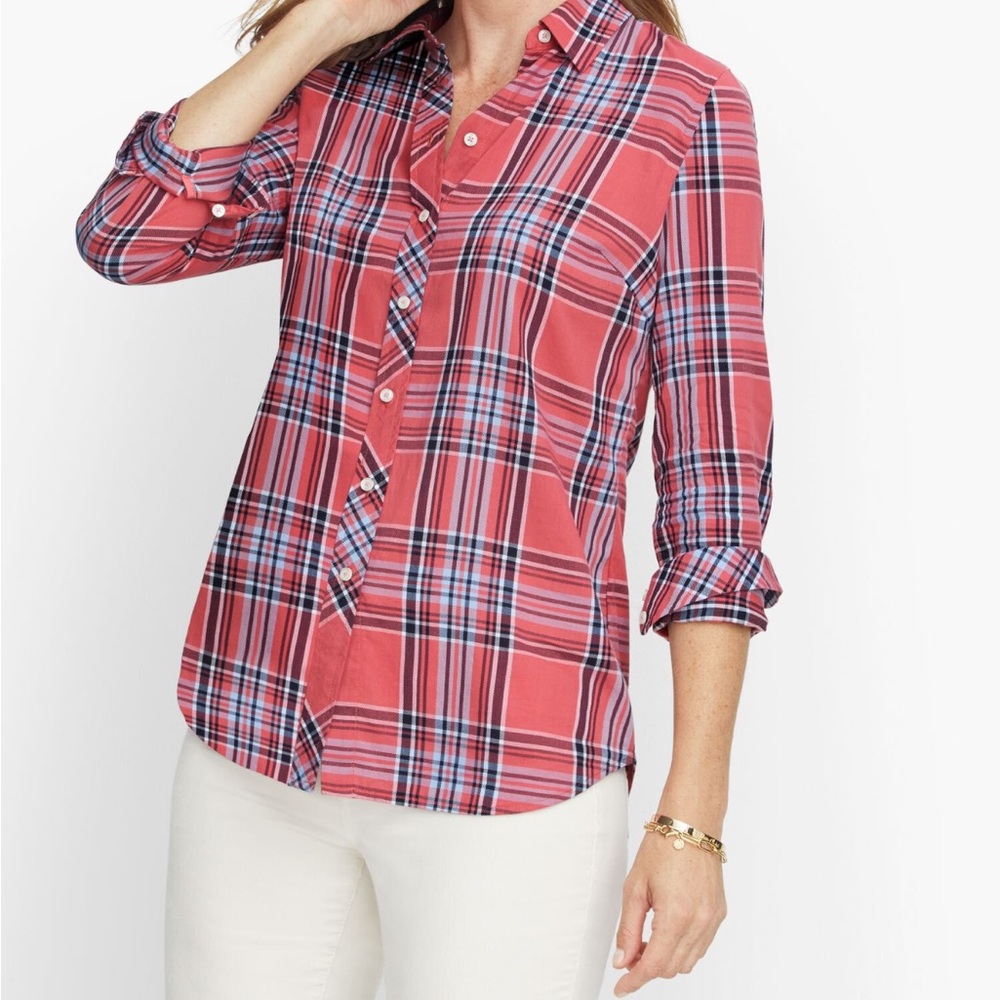 Talbots Red and Blue Plaid Button-Down Shirt